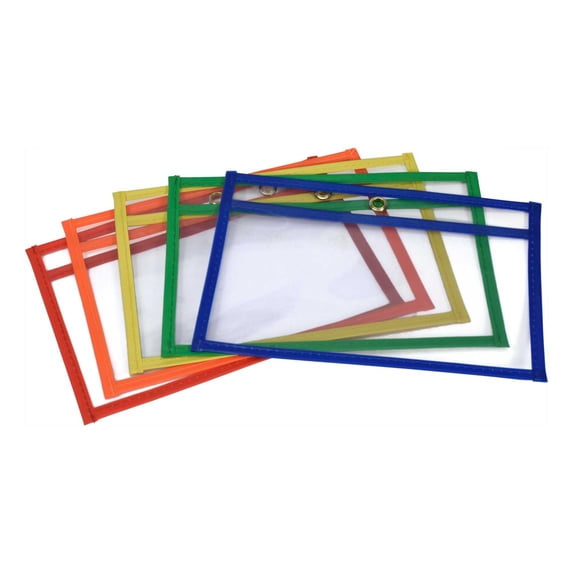 School Smart Reusable Dry Erase Pocket Sleeves, 6 x 9 Inches, Assorted, Set of 10