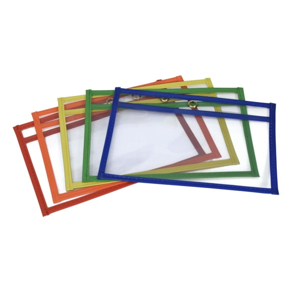 School Smart 2007033 6 x 9 in. Reusable Dry Erase Pockets, Assorted Color - Set of 25