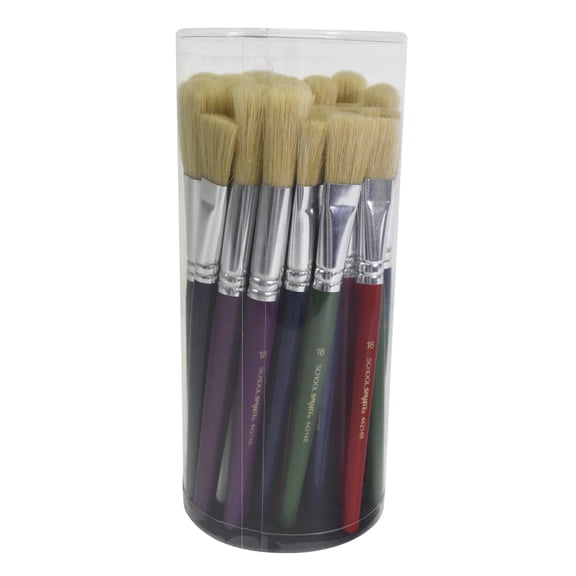 Stubby Ox Hair Paint Brushes, Assorted Colors and Sizes, Set of 36