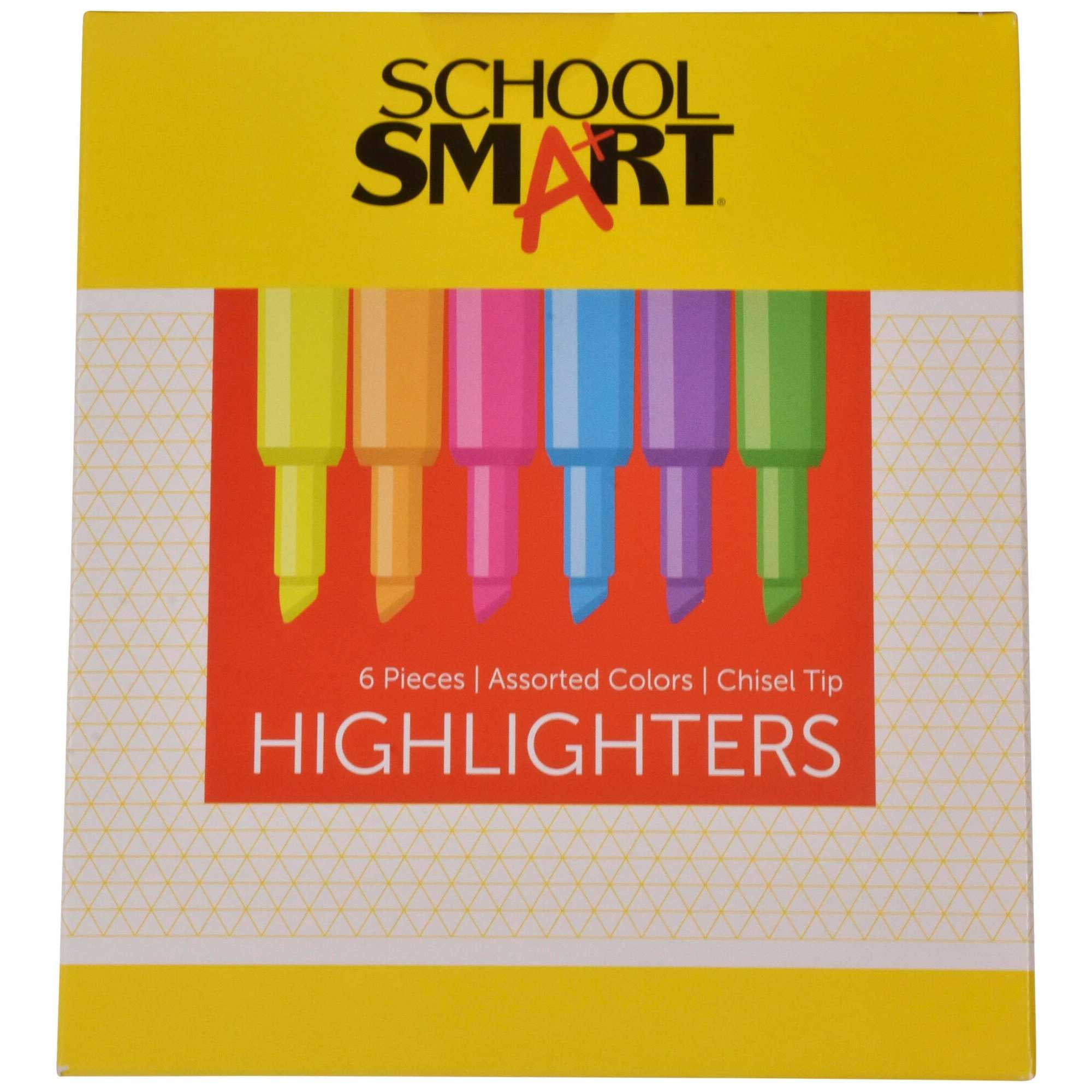 School Smart Tank Style Highlighters, Chisel Tip, Assorted Colors, Pack