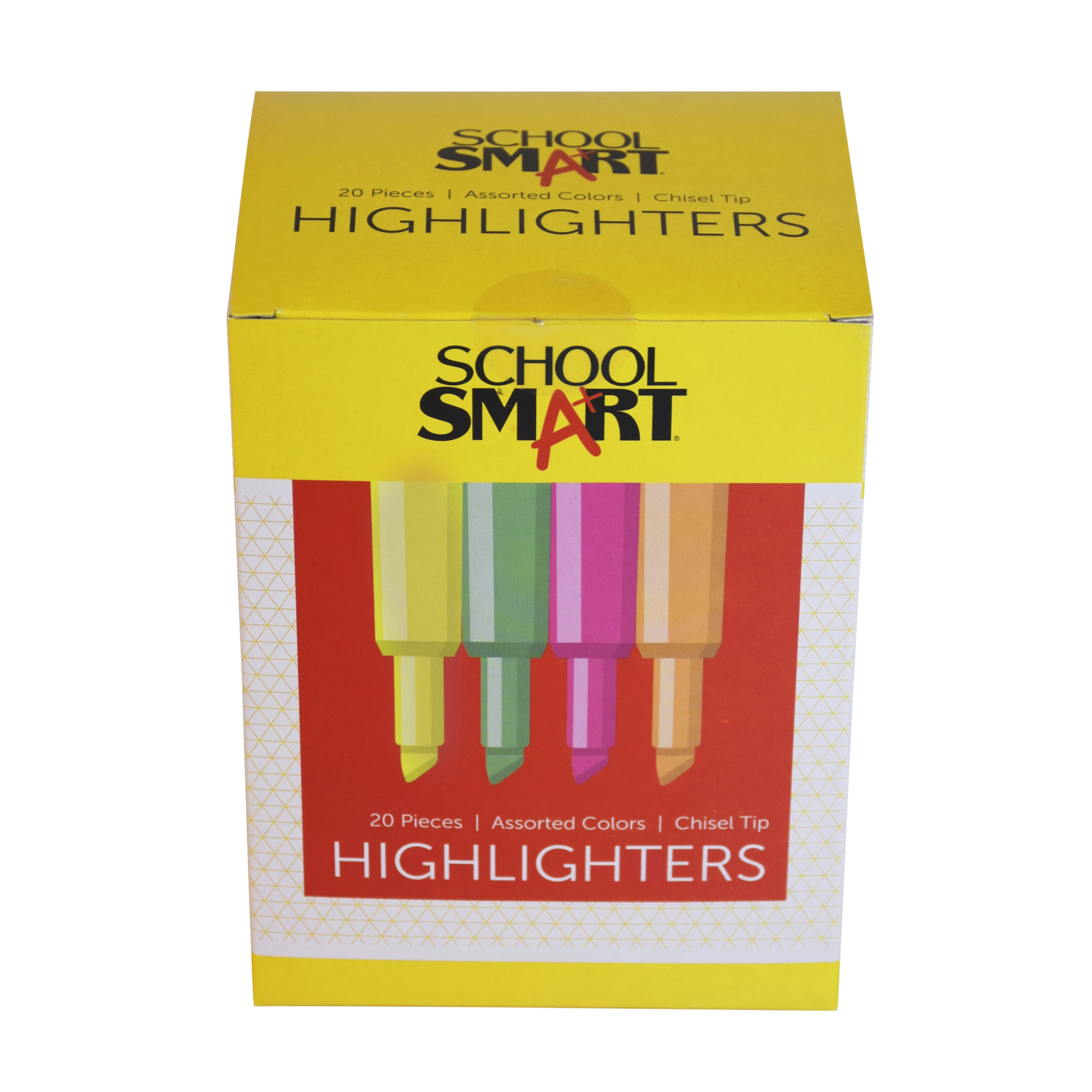 School Smart Tank Style Highlighters, Chisel Tip, Assorted Colors, Set