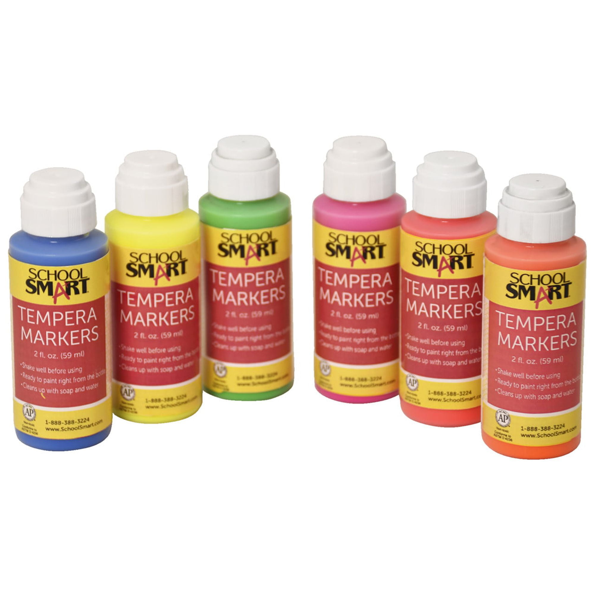 School Smart Tempera Paint Daubers, Poster Marker Set, Fluorescent Neon