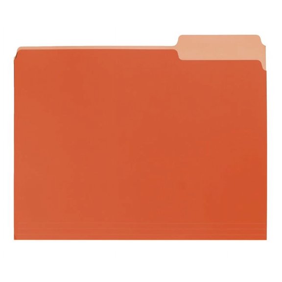 School Smart Two-Tone Reversible File Folders, 1/3 Tab Cuts, Orange, Pack of 100