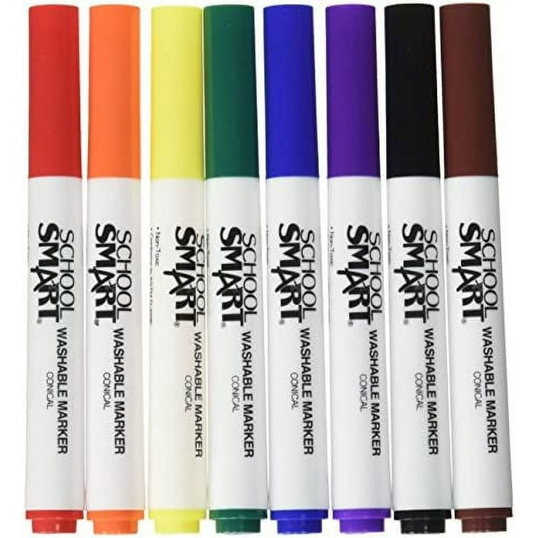 School Smart Conical Tip Washable Markers for School, Home, and More,  Assorted Colors, Pack of 8