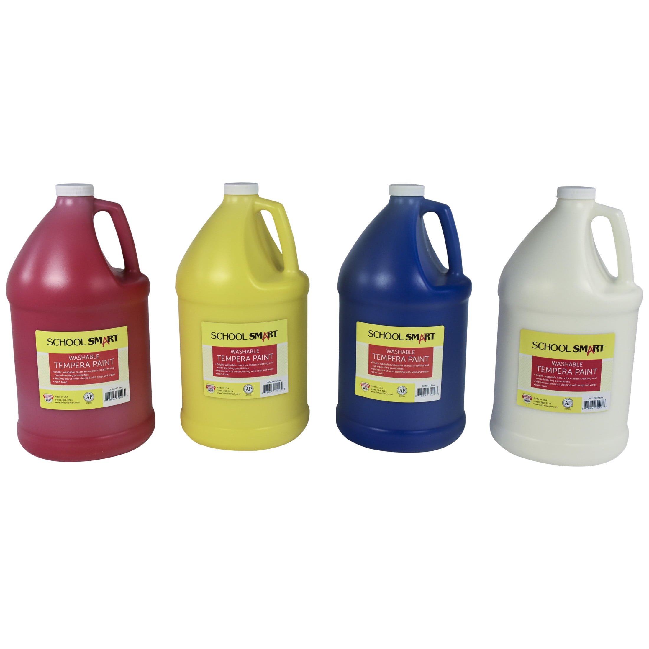 Washable Tempera Paints, 1 Gallon Bottles, Assorted Colors, Set of 4