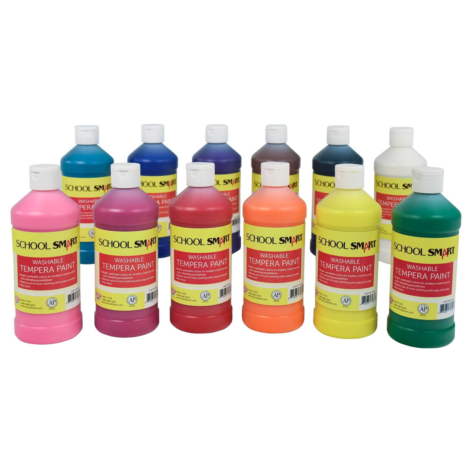School Smart Kids Washable Tempera Paints, NonToxic, Assorted Colors