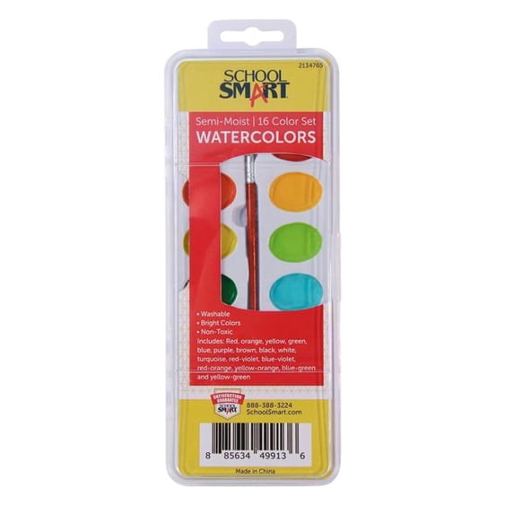 School Smart 2134765 Watercolor Paint - Assorted 16 Color Pan