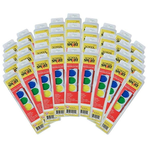 School Smart 2134766 Watercolor Paint Classroom Pack, Assorted Color - Set of 36