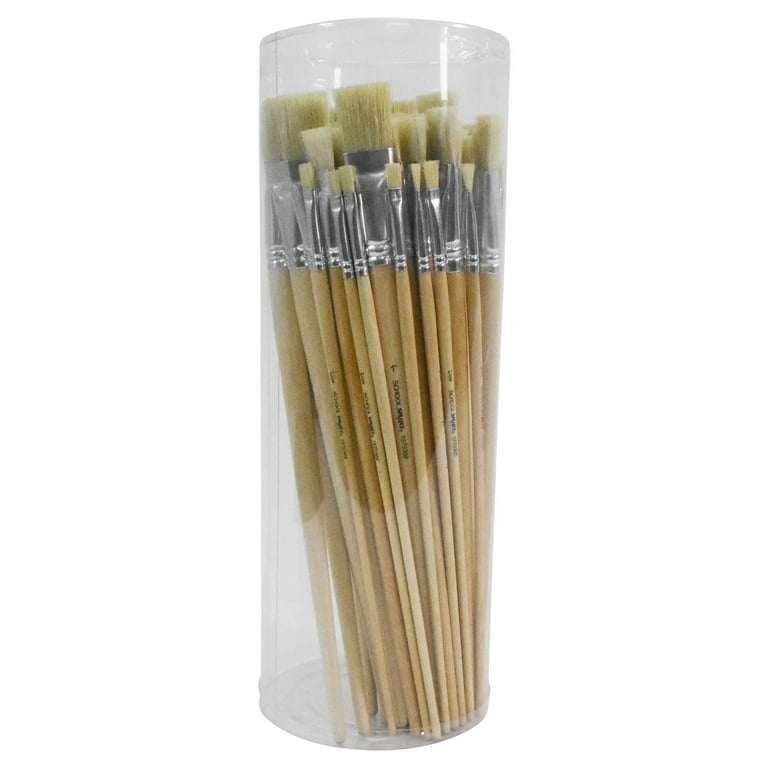 School Smart Interlocked White Bristle Long Hardwood Handle Paint Brush Set, Assorted size, Clear, Set of 72