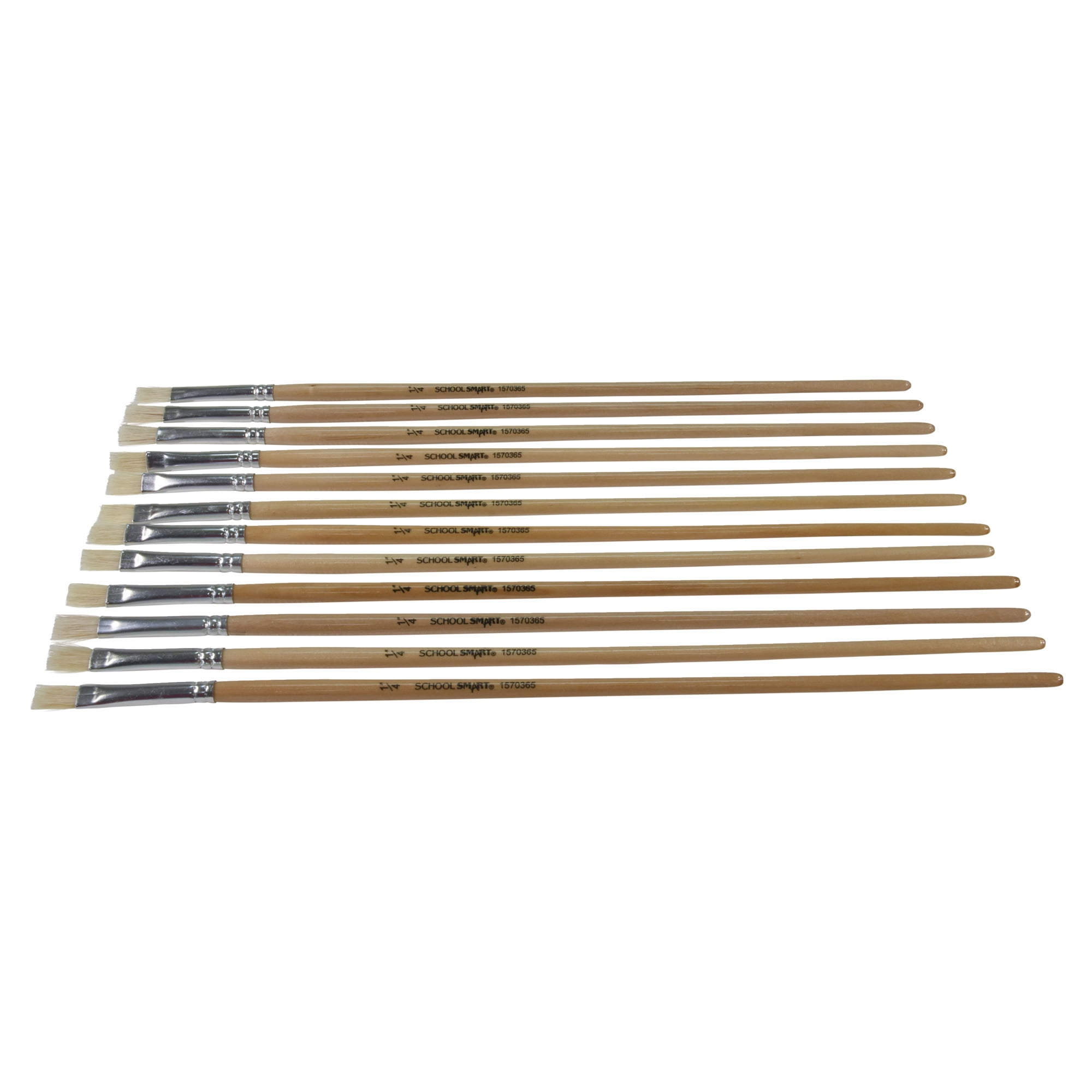 School Smart White Bristle Paint Brushes, Long Handle, 1/4 Inch, Set of 12