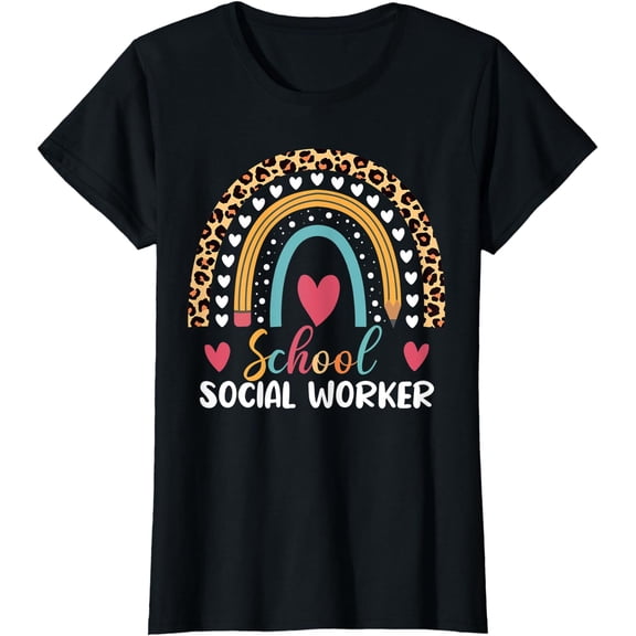 School Social Worker Boho Rainbow Leopard Pattern T-Shirt