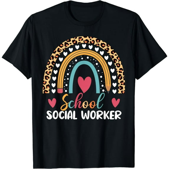 School Social Worker Boho Rainbow Leopard Pattern T-Shirt