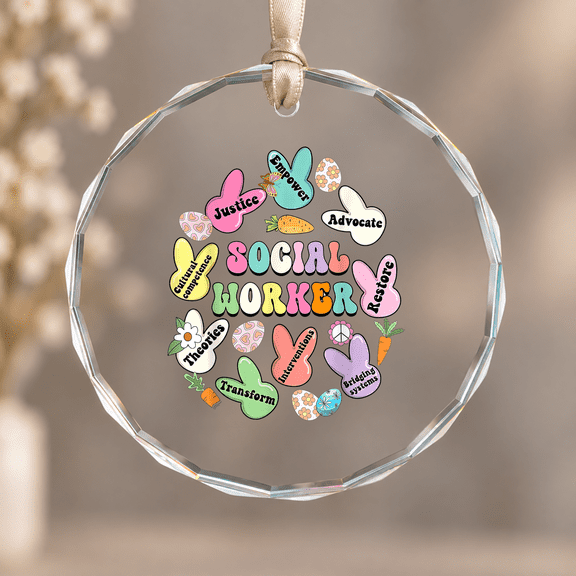School Social Worker, Hoppy Social Worker, Easter Christmas Ornament, Education Milestone Keepsake, Circle Glass Ornament