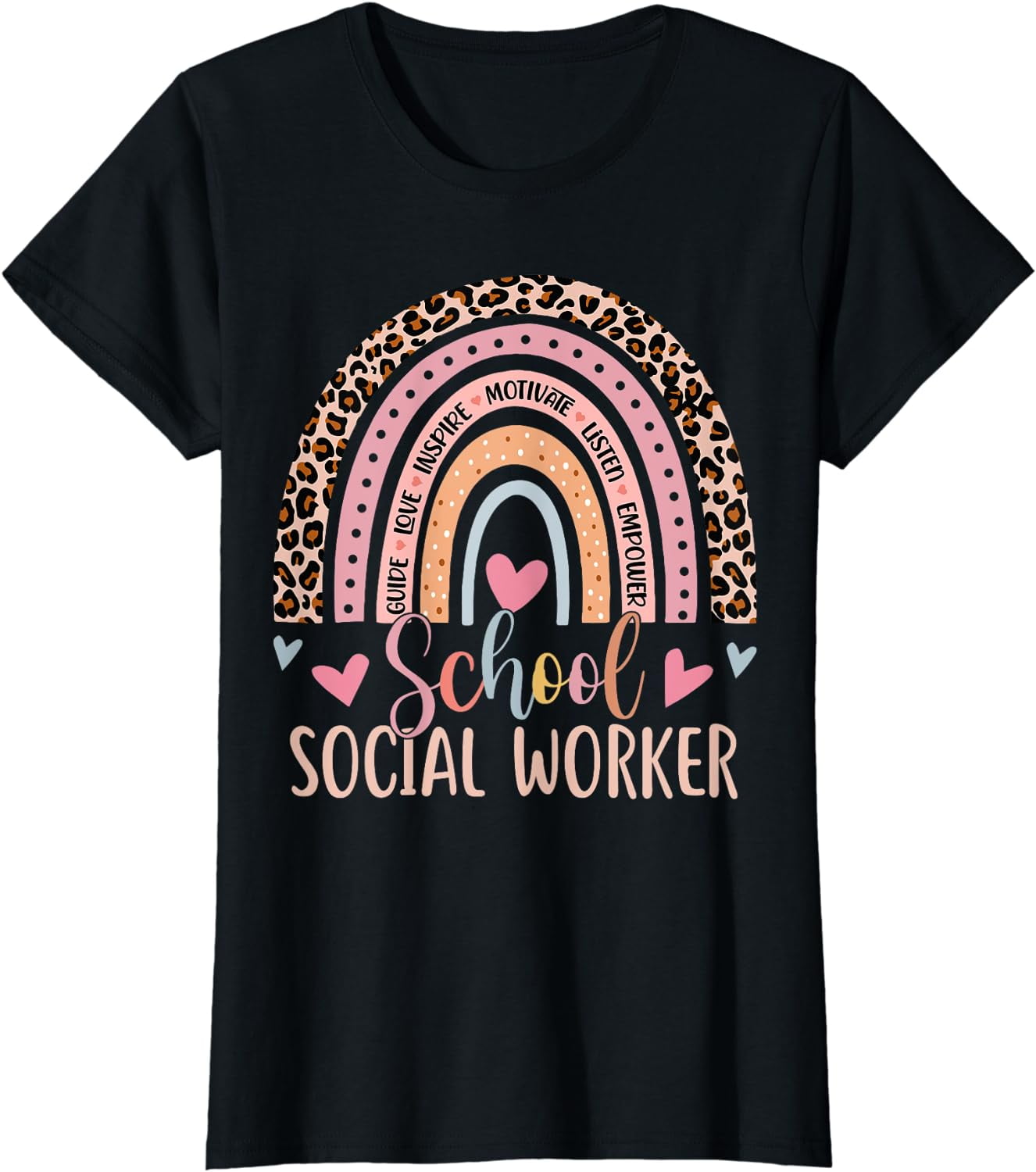 School Social Worker Rainbow Leopard Print Funny Social Work T-Shirt ...