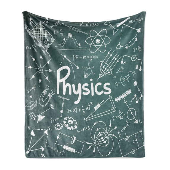 School Soft Flannel Fleece Blanket, Physics Science Education Theme Mathematical Formula Equation on School Board, Cozy Plush for Indoor and Outdoor Use, 60" x 80", Army Green White, by Ambesonne