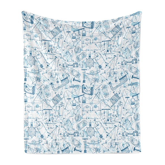 School Soft Flannel Fleece Throw Blanket, Physics Themed Drawing a Pattern of Formulas Related to the Field Doodle Art, Cozy Plush for Indoor and Outdoor Use, 50" x 60", Blue Pale Blue, by Ambesonne