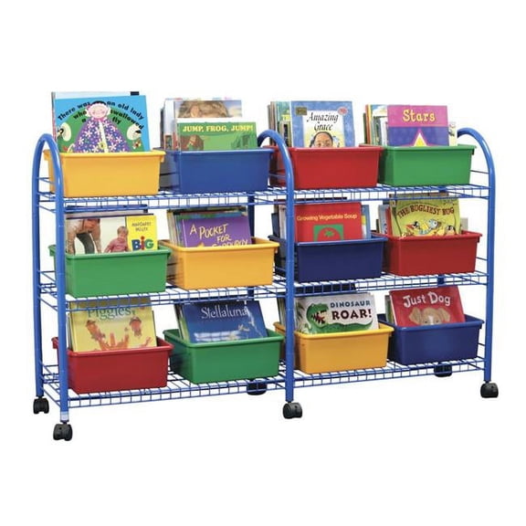 School Specialty 2002900 Metal Mobile Leveled Library without Trays, Blue