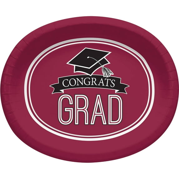 School Spirit Burgundy Oval Plates, 8pk