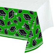creative converting school spirit border print plastic tablecover for graduation party, 54" x 102", emerald green