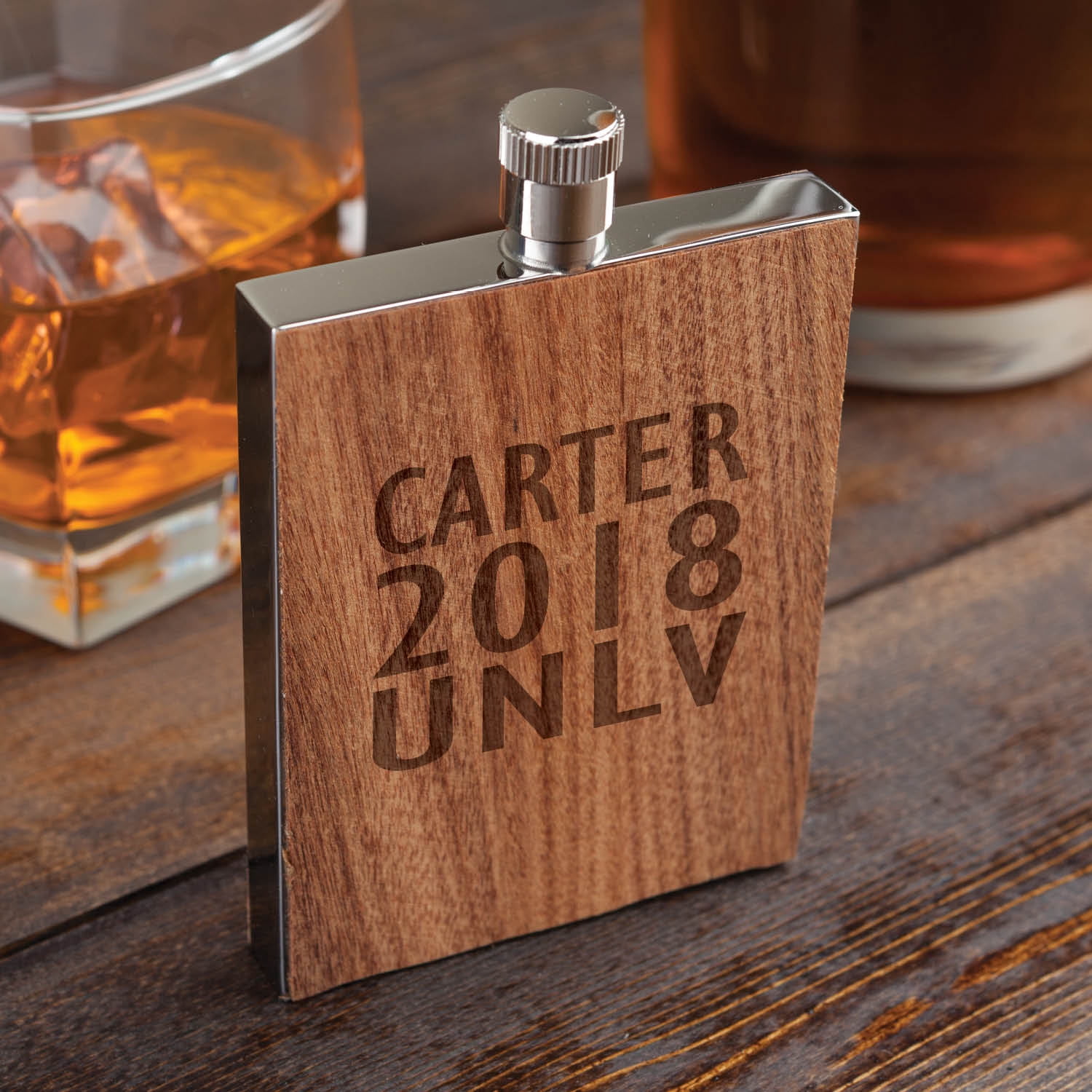 School Spirit Personalized Wood Flask