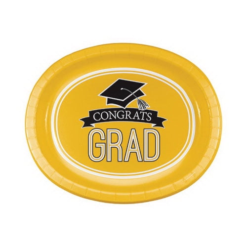 School Spirit Yellow Oval Paper Plates 8 Count for 8 Guests