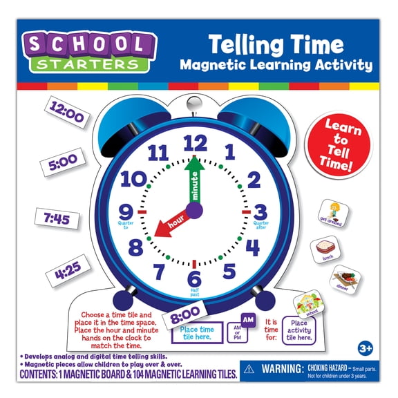School Starters- Magnetic Learning Activity- Telling Time, for Child Ages 3+