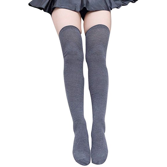 School Style Women Cotton Thigh High Stocking Solid Color Warm Over the Knee Extra Long Socks