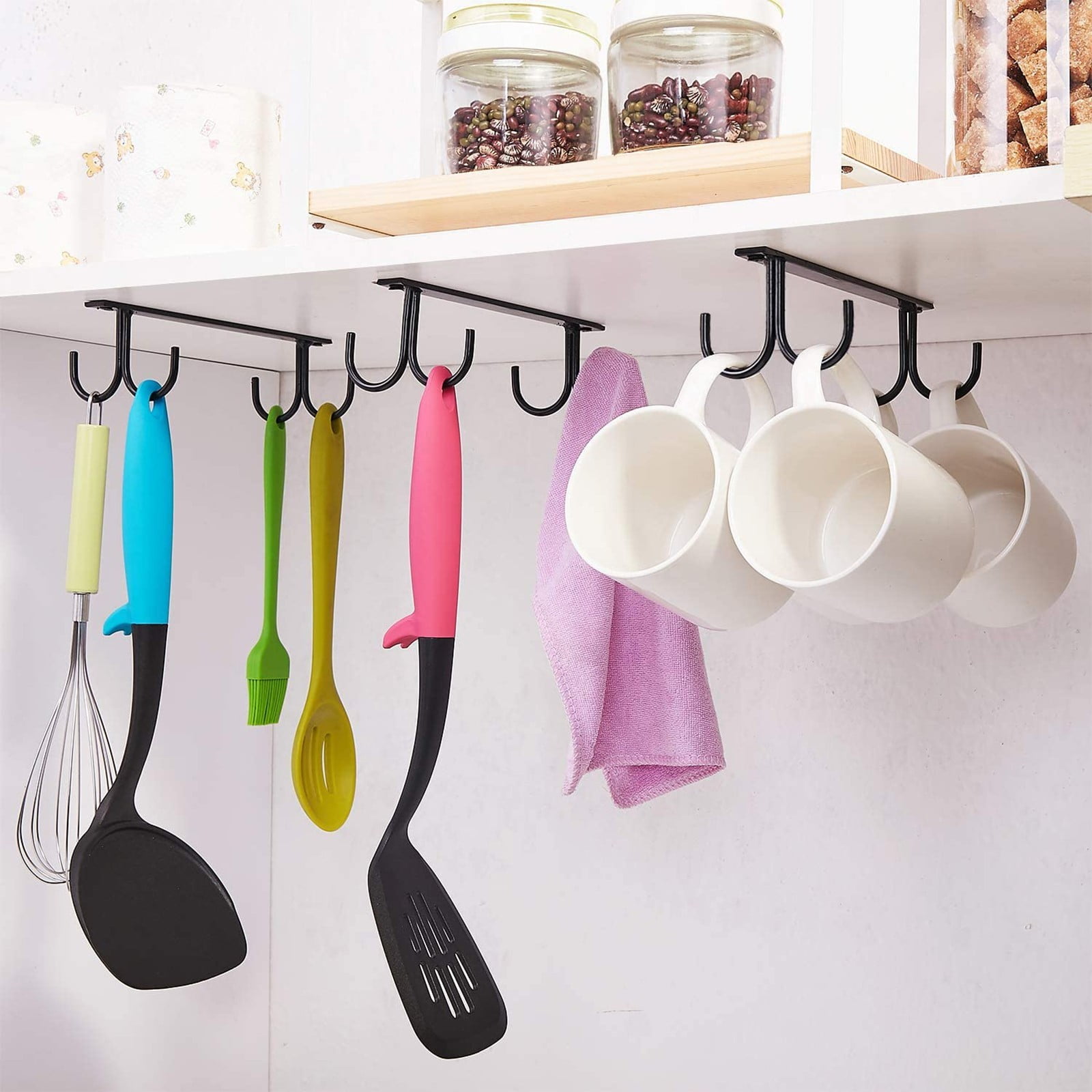 School Supplies 3 Sets Mugs Hooks Under Cabinet Coffee Cups Holder Mugs Drying Racks Bar Kitchen Utensils Hanger Black Walmart