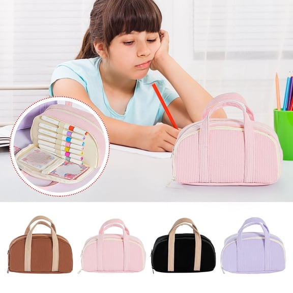School_Supplies Under $5 dollars!Special Pencil Case Pouch, Solid Color Foolproof Multi-functional Velvet Tote Bag/pencil Case Large Capacity Special Designs Dirt-resistants Storage Bag, Coffee