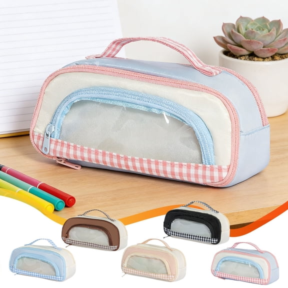 School_Supplies Under $5 dollars!Special Pencil Case Pouch, Sweet And Cute Multi-functional Large-capacity Multi-layer Storage Pencil Case With Transparent Window And Contrasting Color Designs, Pink
