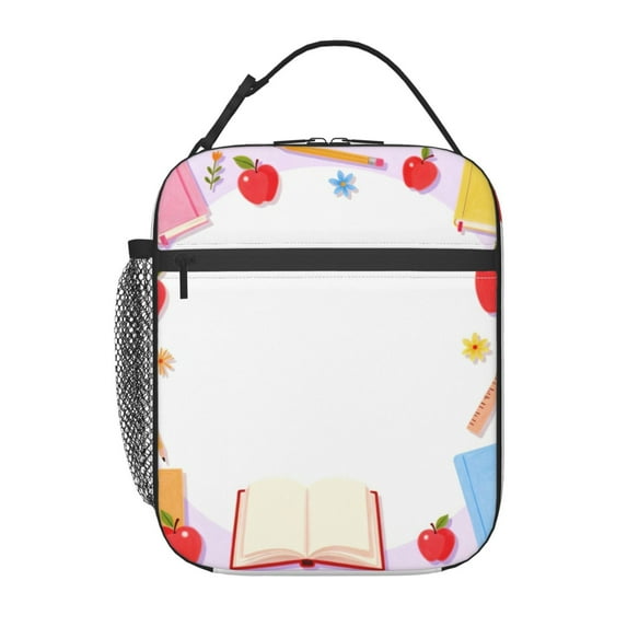 School Supplies Border Reusable & Cute Leakproof Cooler Lunch Bag - Ideal For Women And Men At Work, Office, Travel & Picnic