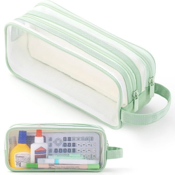 School Supplies Clearance!WQQZJJ School Stationery Gifts,Back to School Supplies Office Stationery,Large Mesh Mesh Case With 2 Compartments,Transparent Handheld Bag for Pencils,Pencil Case for Student