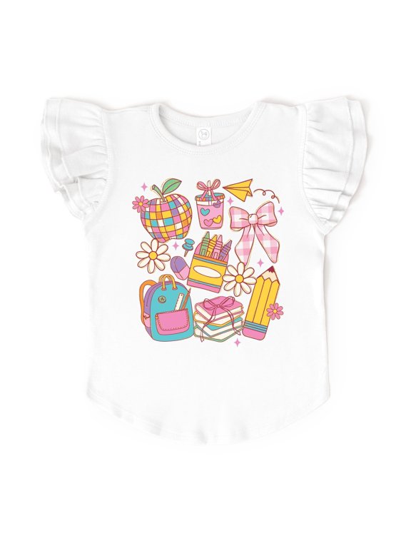 School Supplies Coquette - Kids Flutter Sleeve Tee