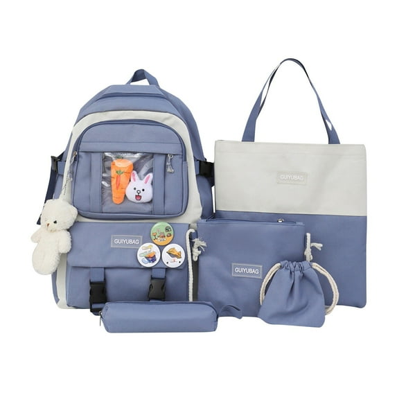 Kawaii Backpack Set 5Pcs School Backpack for Backpack with Lunch Box Teen Backpack Set Cute School Bag Bookbag for Teen with Pendant Lunch Bag