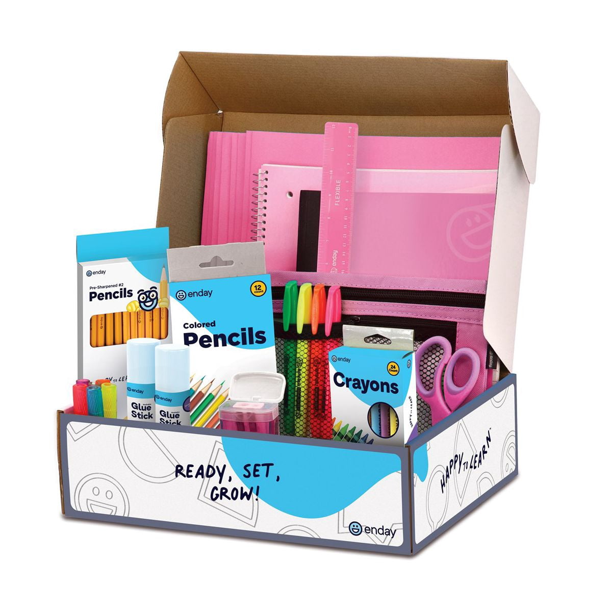 School Supplies Kit for Grades K–5 – 71 Items: Composition Notebook Subject Notebook, Pencils, Folders Colored Pencils, Crayons, Scissors, Glue & More