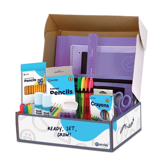 School Supplies Kit for Grades K–5 – 71 Items: Composition Notebook Subject Notebook, Pencils, Folders Colored Pencils, Crayons, Scissors, Glue & More