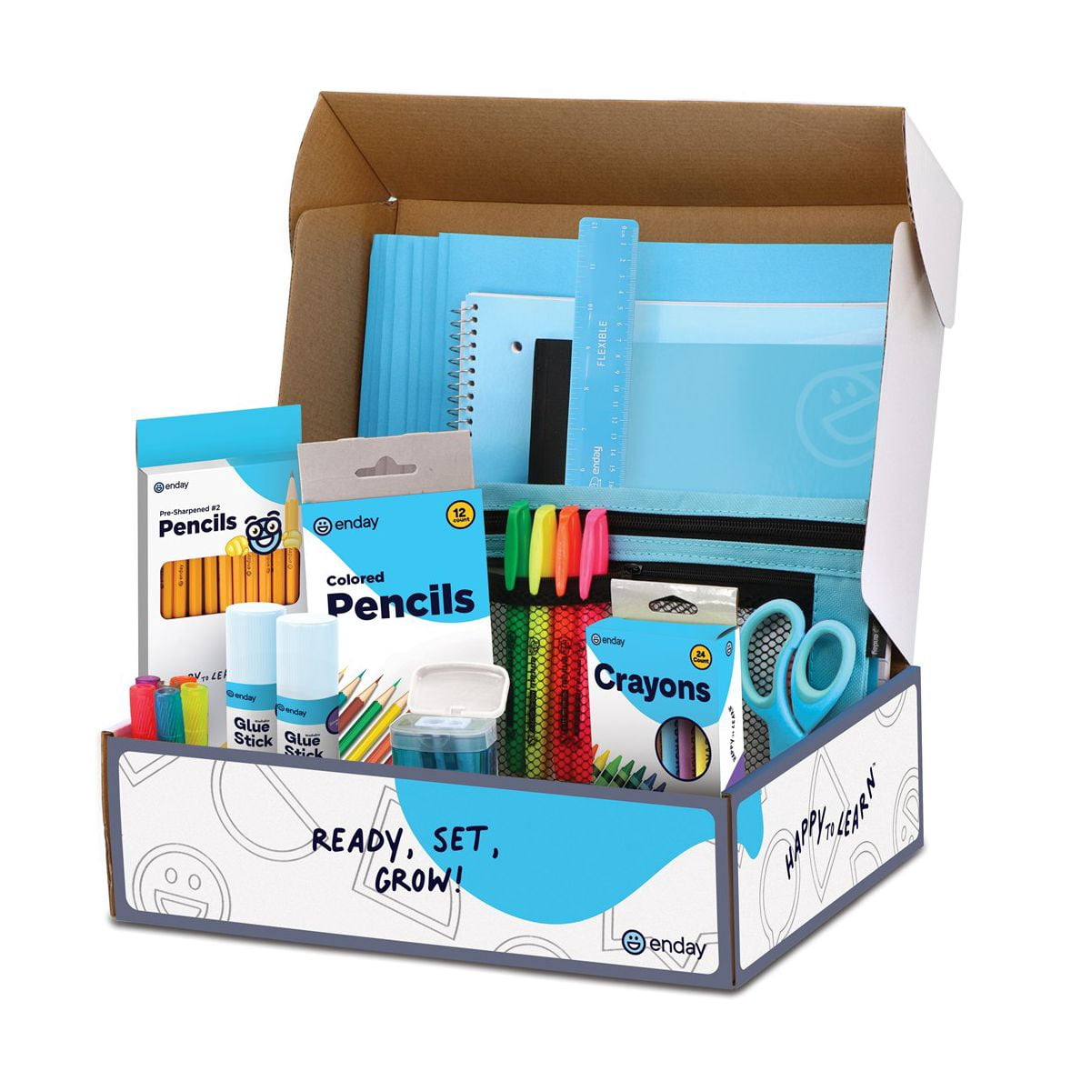 School Supplies Kit for Grades K–5 – 71 Items: Composition Notebook Subject Notebook, Pencils, Folders Colored Pencils, Crayons, Scissors, Glue & More