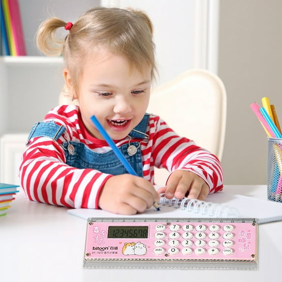 School Supplies Savings Calculator for Kids Simple Ruler Calculator Mini Electronic Calculator Pink