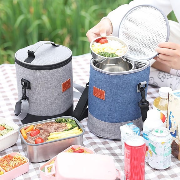 School Supplies Skegnu Lunch Box Bag/large Capacity Bag With Lid/round Rice Bucketbag/thickened Lunch Box Pocket With Lid on Clearance