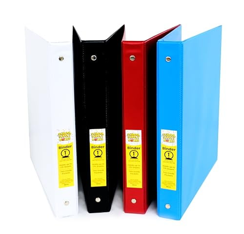 School Supply Boxes | 1" 3 Ring Binder with Pockets  | 3 Pack | Various Colors (Red, Blue, Black, or White)