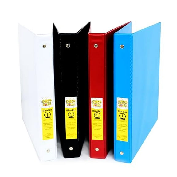 School Supply Boxes | 1" 3 Ring Binder with Pockets  | 3 Pack | Various Colors (Red, Blue, Black, or White)