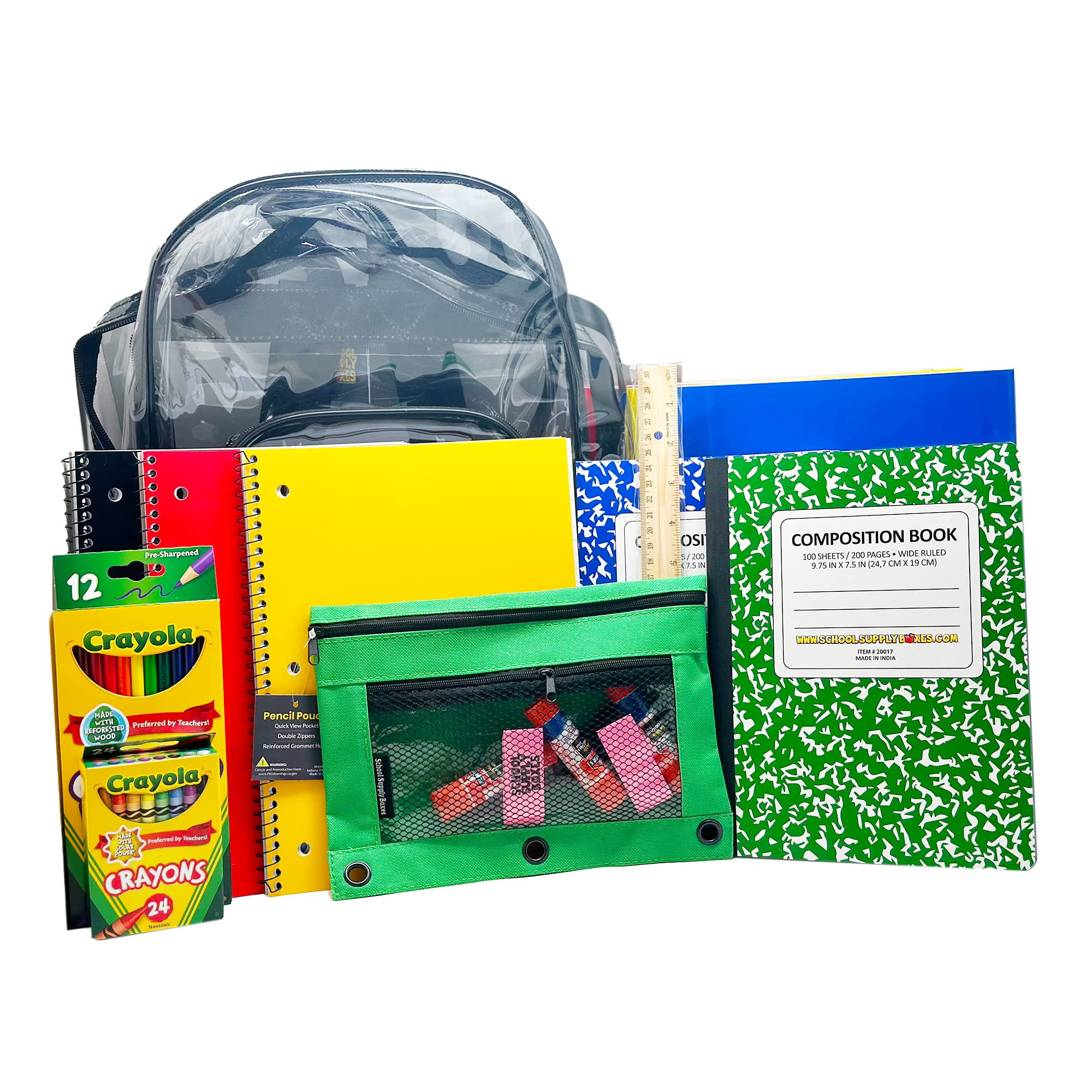 School Supply Boxes 17" Clear Backpack Bundle for Elementary School