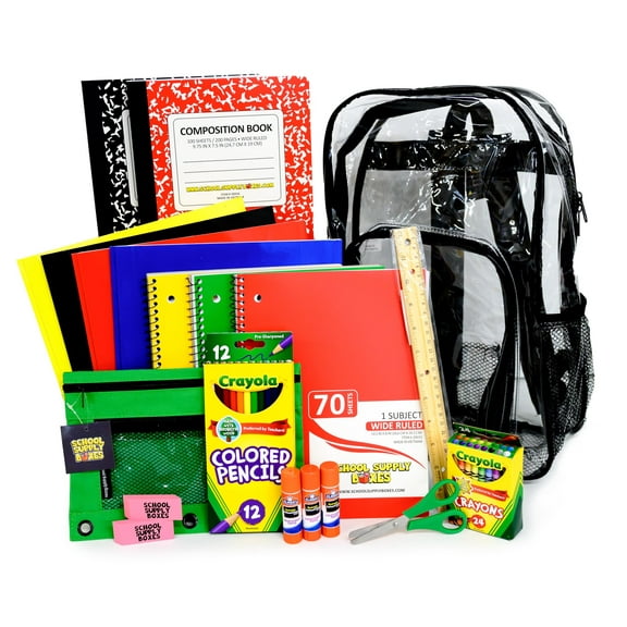 School Supply Boxes | 17" Clear Backpack Bundle for Elementary School