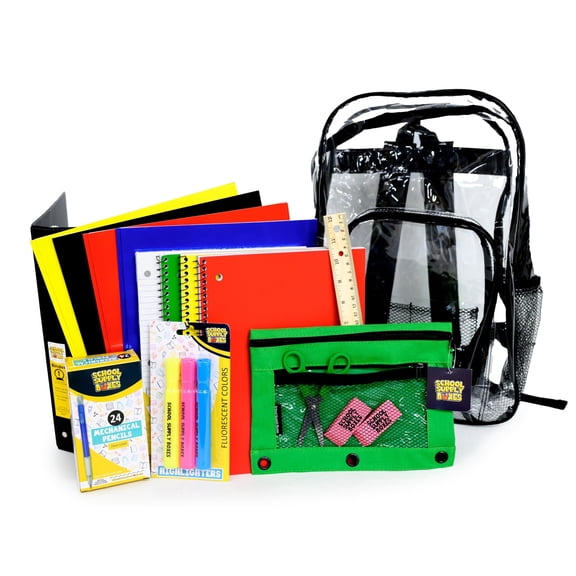 School Supply Boxes | 17" Clear Backpack Bundle for High School