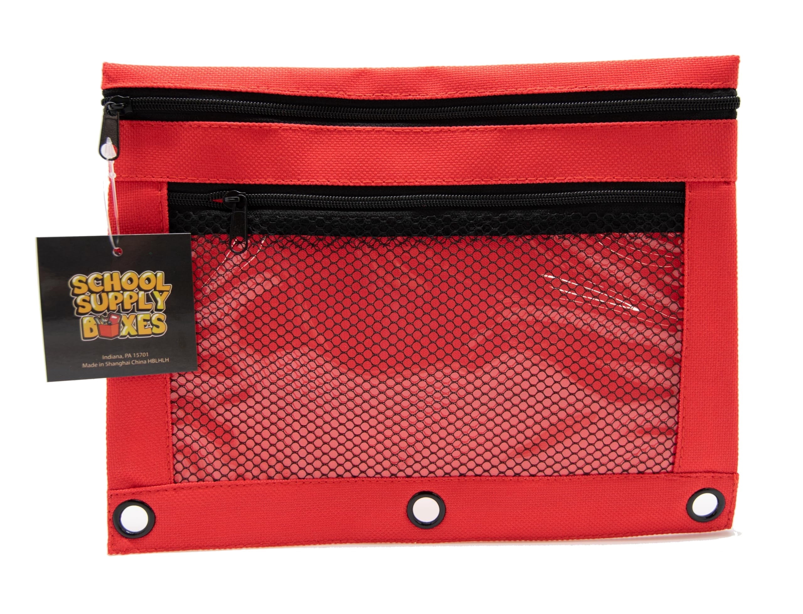 School Supply Boxes - 3-Ring Pencil Bag (48 Pack) – Red