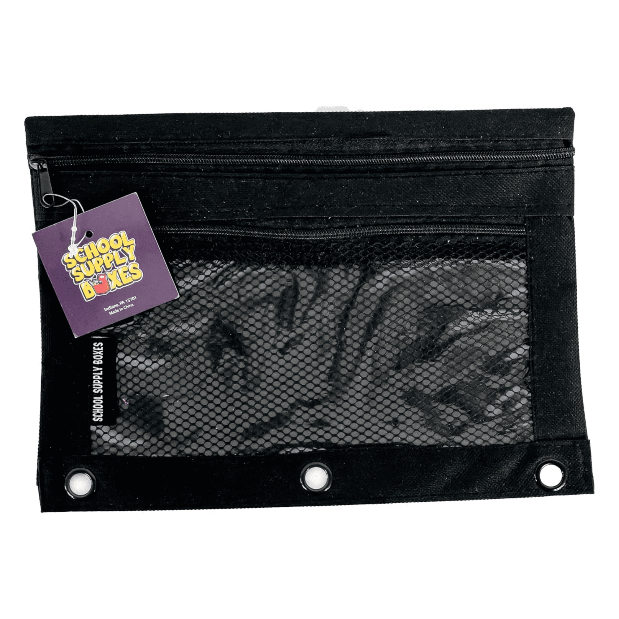 School Supply Boxes | 3 Ring Pencil Bag / Binder Pouch  | 48 Pack | Black Pencil Bag / Binder Pouch