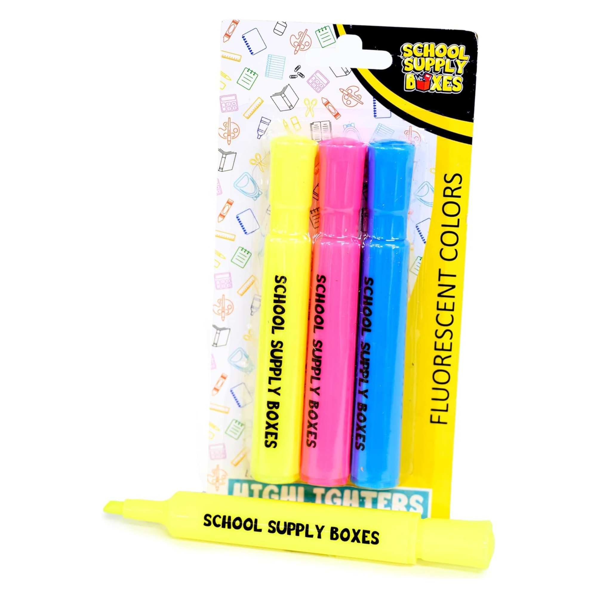School Supply Boxes | 3 ct. Assorted Colors Highlighters | 48 Pack | Chisel Tip - Blue, Pink, Yellow | 144 Total Highlighters