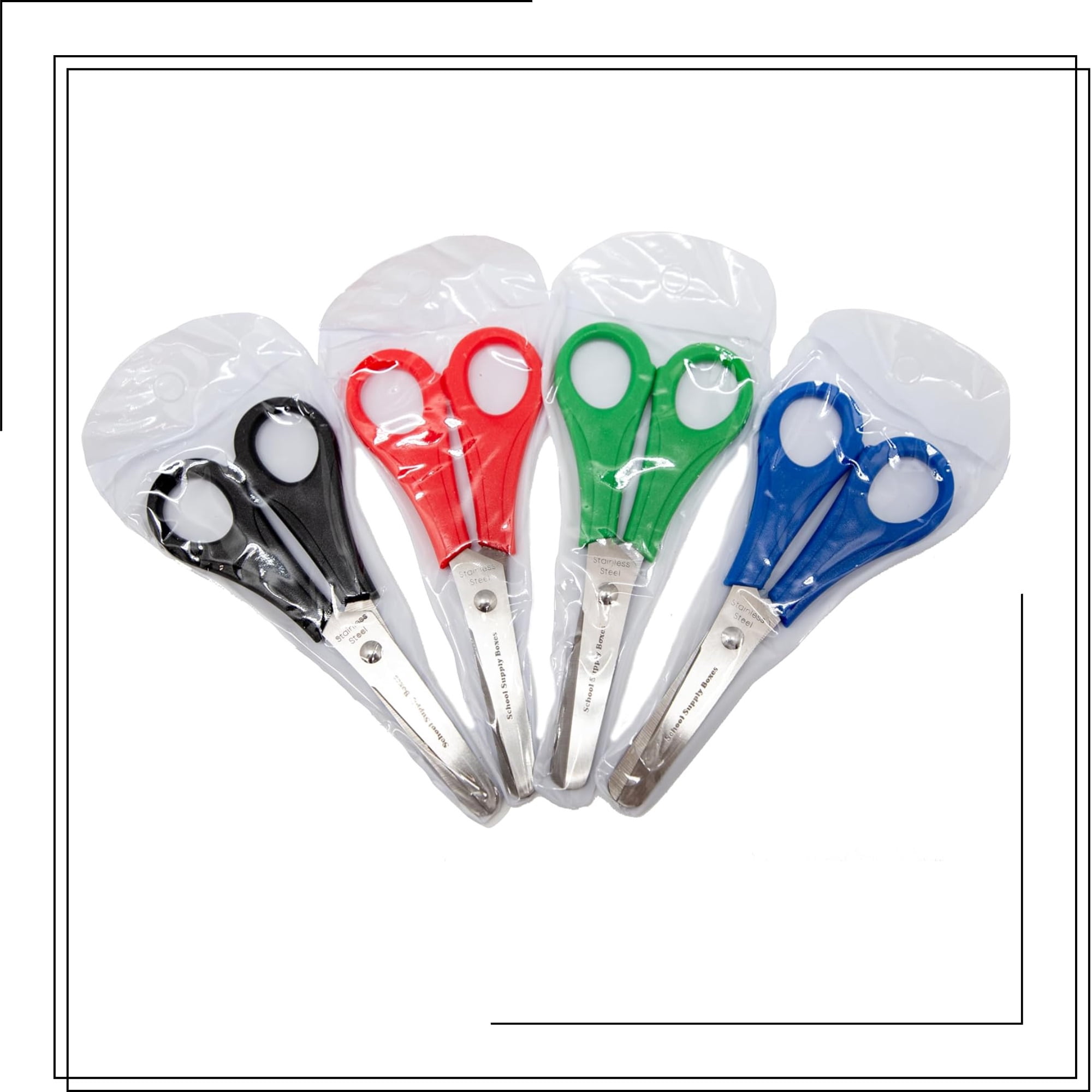 School Supply Boxes | 5" Blunt Tip Scissors | 576 Pack | Assorted Colors of Red, Blue, Green, & Black
