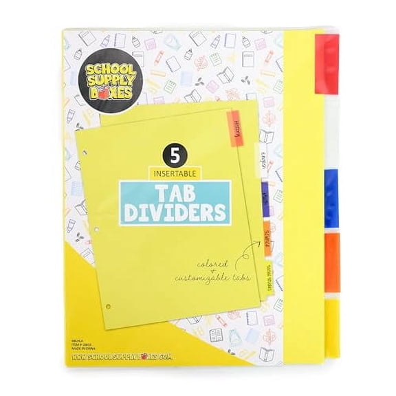 School Supply Boxes | (5 ct.) Insertable Tab Dividers | 6 Packs | Colored & Customizable Tabs | 30 Total Tab Dividers