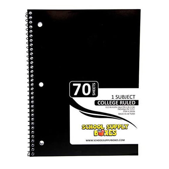 School Supply Boxes | (Black) College-Ruled 1 Subject Notebooks | 3 Pack | 10.5 IN x 8 IN (70 Sheets) Notebooks for School, Work & Office